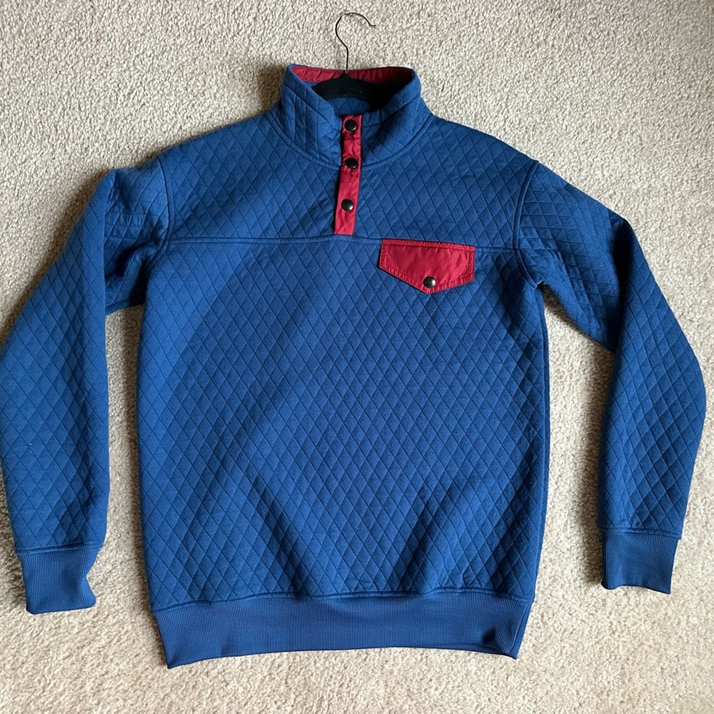 ZYIA Men's Blue and Red Quilted 1/4 button Up Sweater